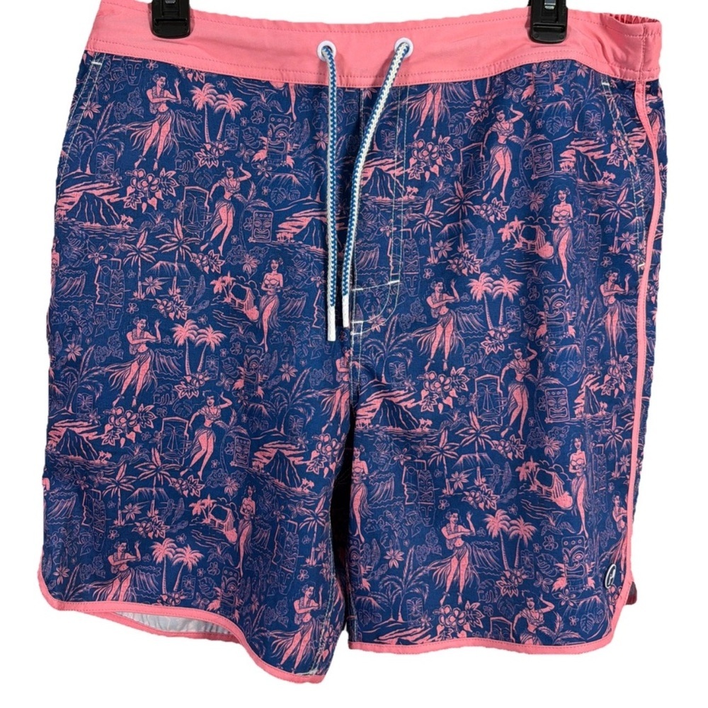 Johnnie-O Men's Hawain Themed Swim Trunks Size Large